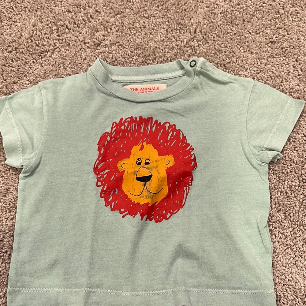 Green and Red Short Sleeve Tee with Playful Lion Design